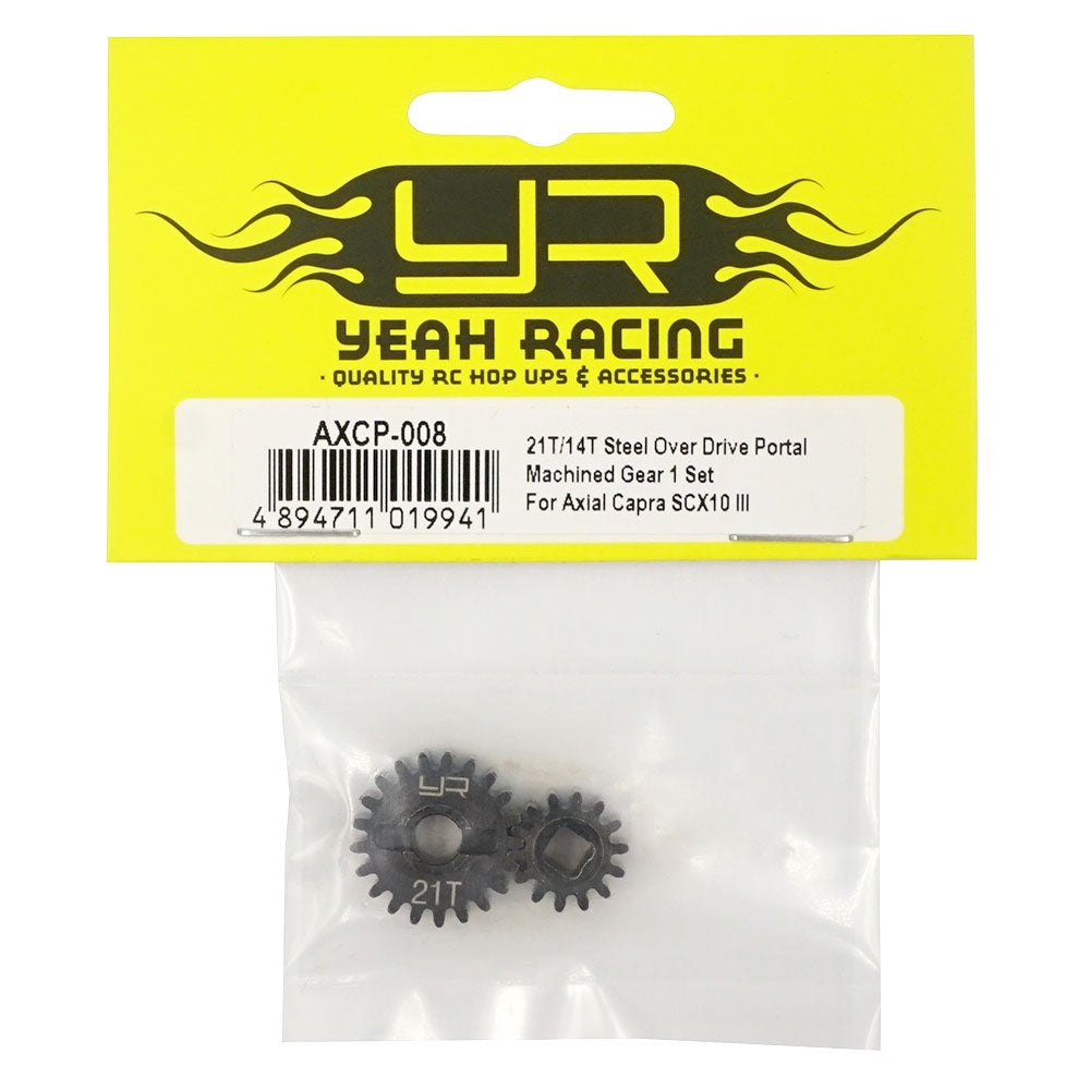 Yeah racing AXCP-008 21T 14T HD STEEL OVERDRIVE PORTAL MACHINED GEAR SET FOR AXIAL CAPRA SCX10 III