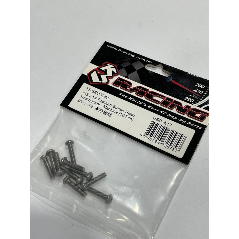 3Racing TS-BSM314M M3 x 14 Titanium Button Head Hex Socket - Machine (10 Pcs)