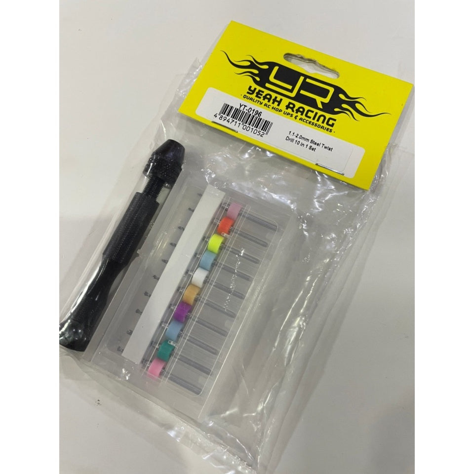 Yeah Racing YT-0196 1.1-2.0mm Steel Twist Drill 10 in 1 Set w/ Aluminum Handle