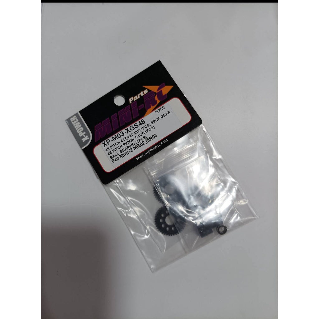 XP-M03-XGS48 48 PITCH PINION 7-10T(1PCS) BALL BEARING (1PCS) www.x-powerrc.com 1/2 V 1700 48 PITCH 41T,42T,43T(1PCS