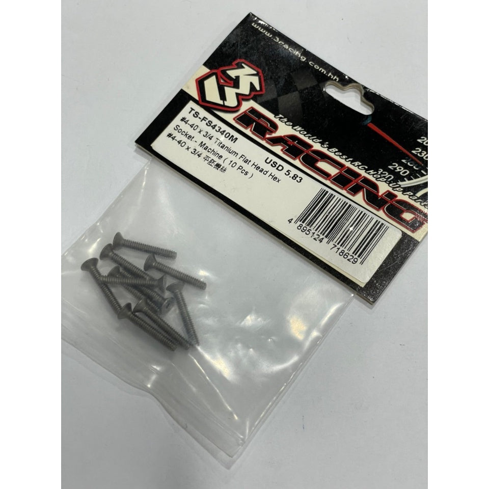 3Racing TS-FS4340M 4-40 x 3/4 Titanium Flat Head Hex Socket - Machine (10 Pcs)