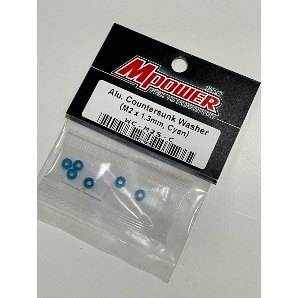 Mpower WC-M2S-C Alu-alloy Countersunk Washer (M2×1.3mm, Cyan)