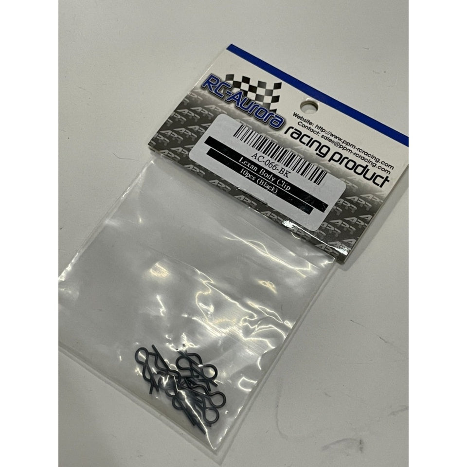 RC Aurora AC-066-BK Lexan Body Clip 10pcs (Black)