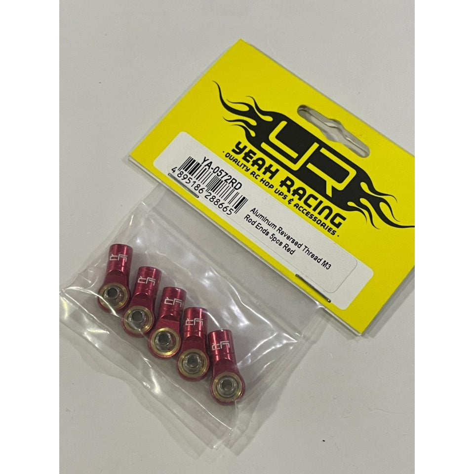 Yeah Racing YA-0572RD Aluminum Reversed Thread M3 Rod Ends 5pcs Red