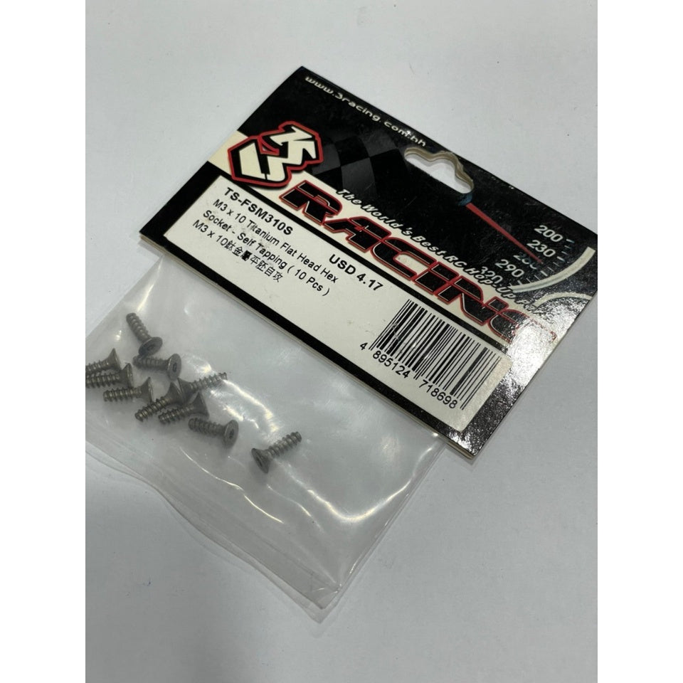 3Racing TS-FSM310S M3 x 10 Titanium Flat Head Hex Socket - Self Tapping (10 Pcs)
