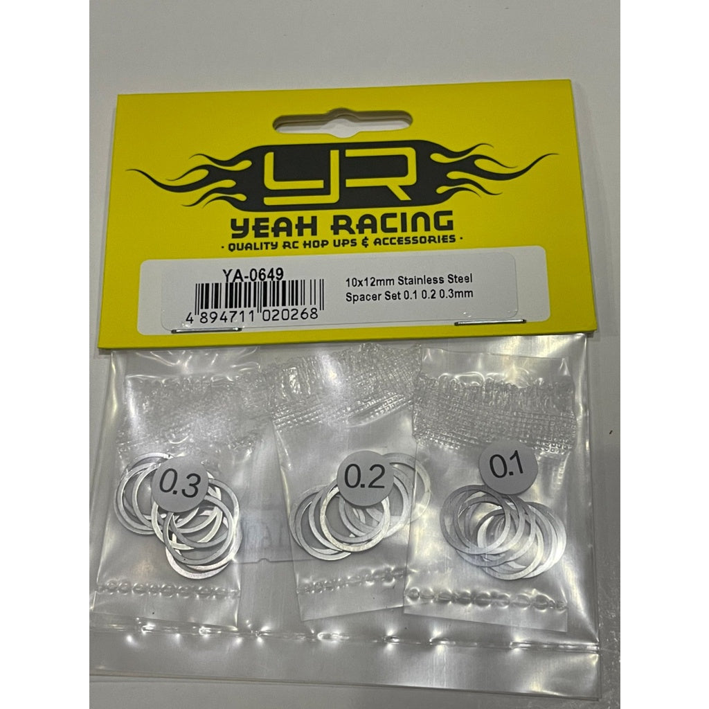 Yeah Racing 10X12MM STAINLESS STEEL SPACER SET 0.1 0.2 0.3MM