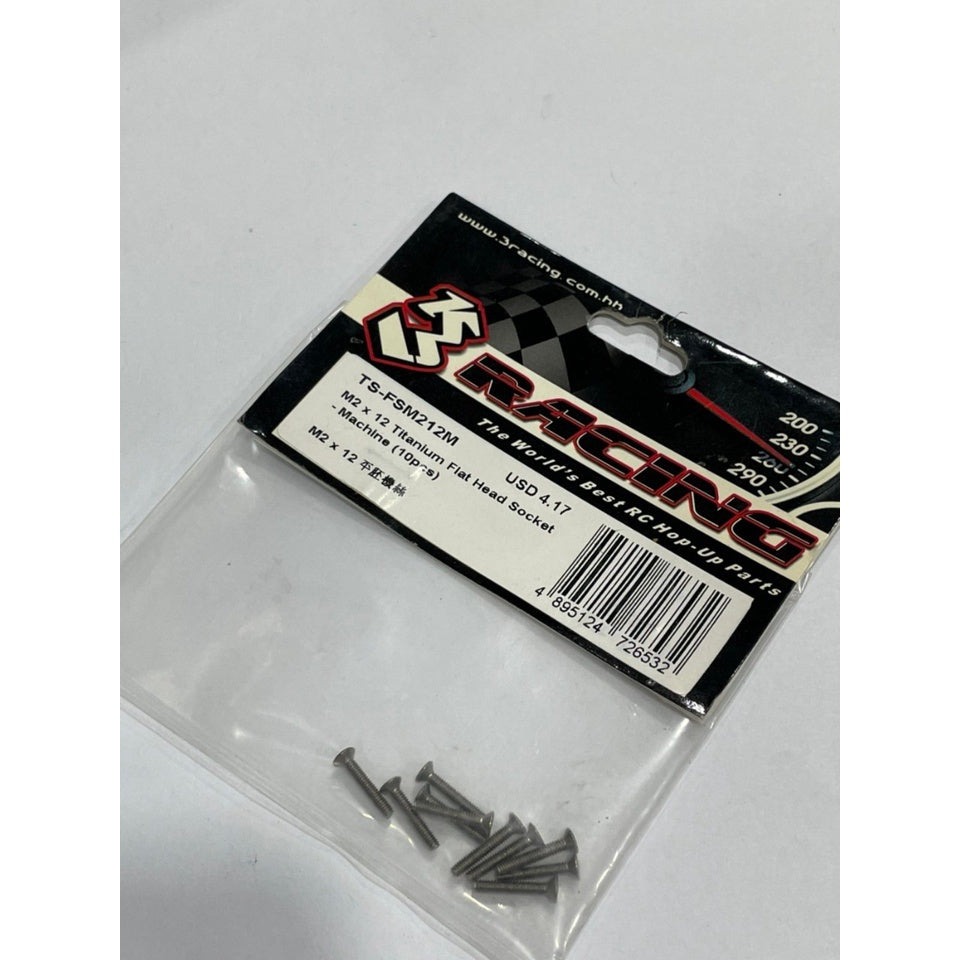3Racing TS-FSM212M M2 X 12 Titanium Flat Head Hex Socket - Machine (10 pcs)