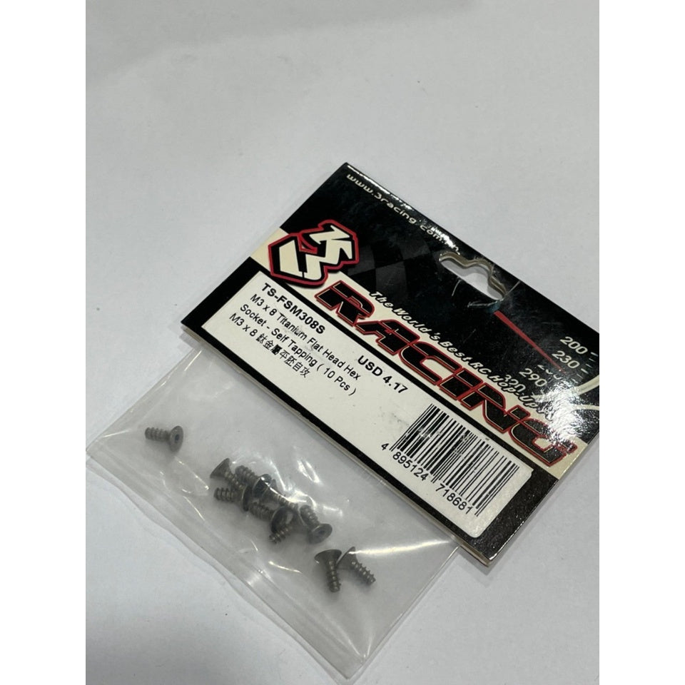 3Racing TS-FSM308S M3 x 8 Titanium Flat Head Hex Socket - Machine (10 Pcs)