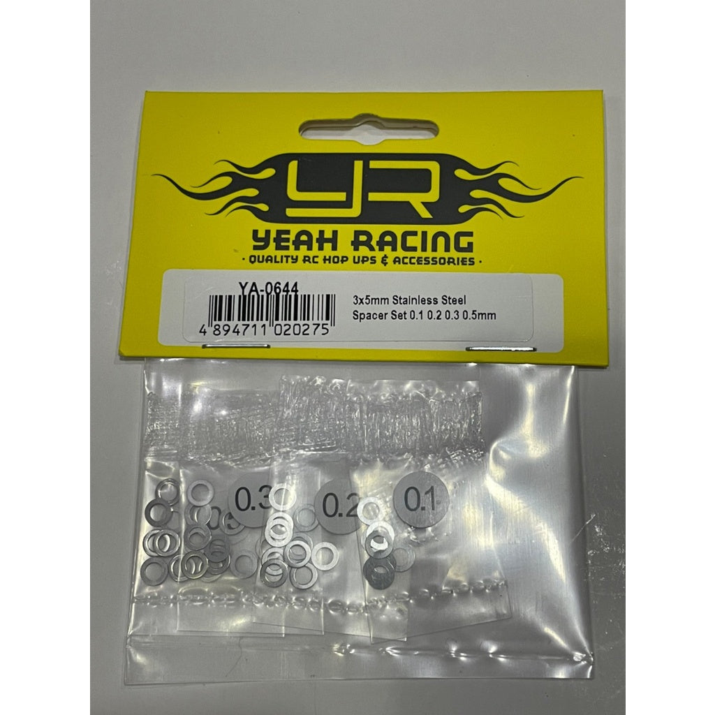 Yeah Racing 3X5MM STAINLESS STEEL SPACER SET 0.1 0.2 0.3 0.5MM