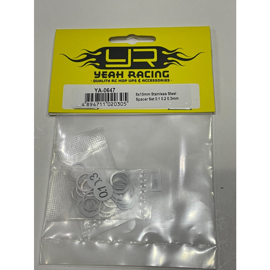Yeah Racing 8X10MM STAINLESS STEEL SPACER SET 0.1 0.2 0.3MM