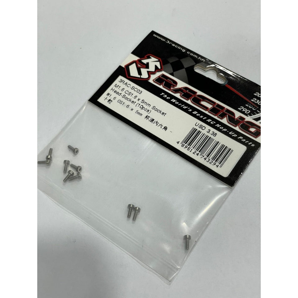 3Racing 3RAC-SC03 M1.6 CS1.6 x 5mm Socket Head-Socket (10pcs)