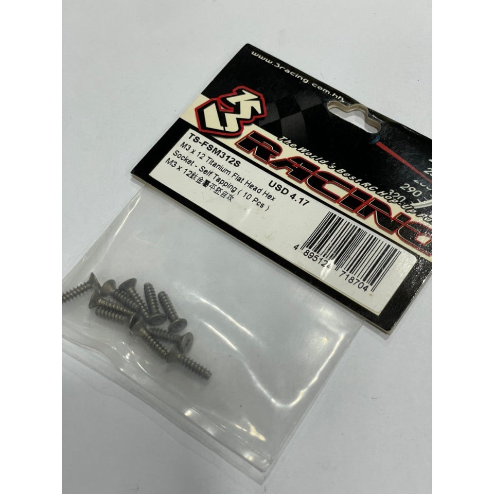 3Racing TS-FSM312S M3 x 12 Titanium Flat Head Hex Socket - Self Tapping (10 Pcs)