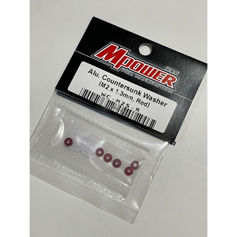 Mpower WC-M2S-R Alu-alloy Countersunk Washer (M2×1.3mm, Red)