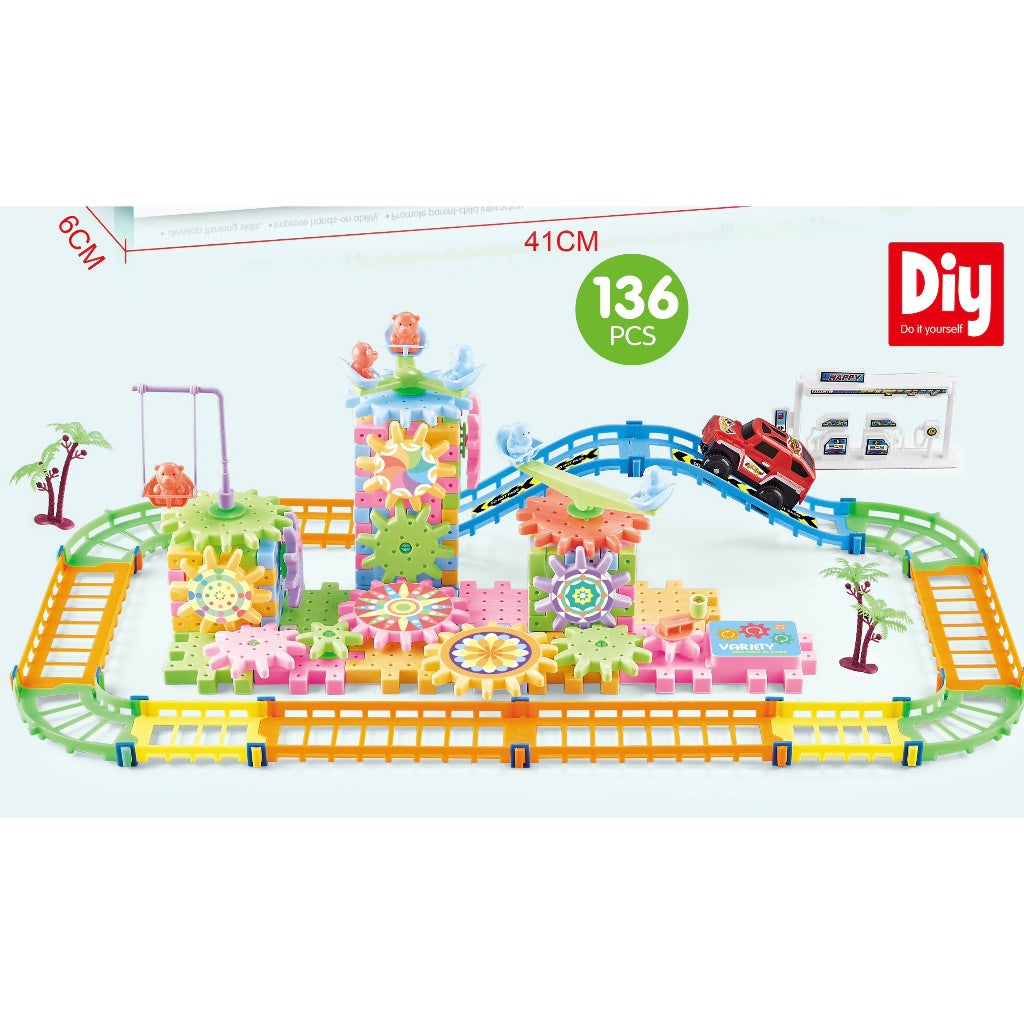 Keda Blocks รถราง ของเล่นเสริมพัฒนาการเด็ก 136 ชิ้น พร้อมชุดขับเคลื่อน รถ Offroad และ ราง KD-2813 ของเล่นเด็ก