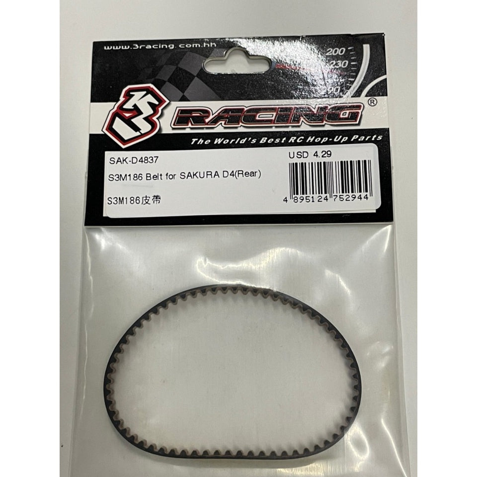 3 Racing SAK-D4837 S3M186 BELT FOR SAKURA D4(REAR)