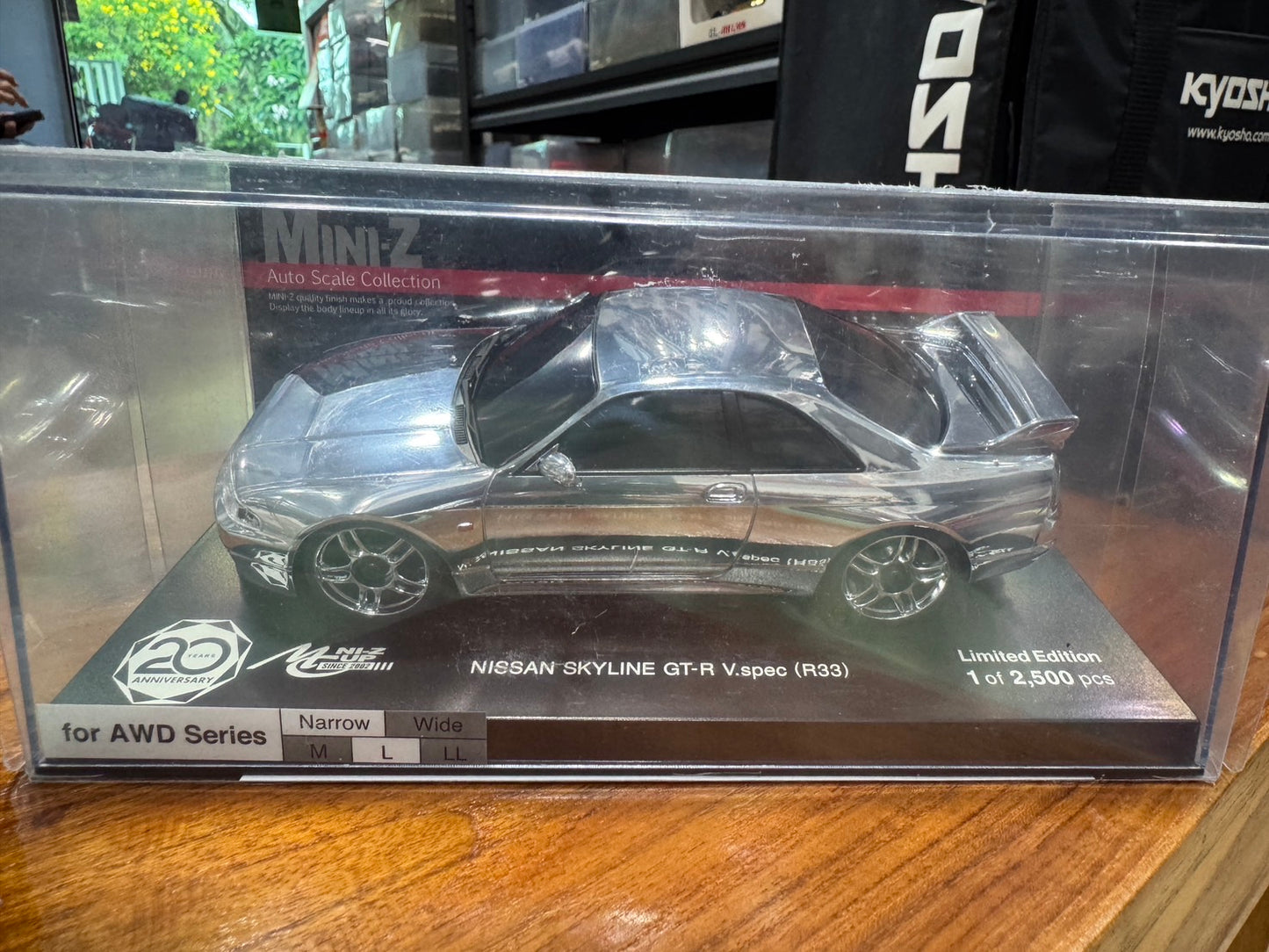 KYOSHO (Rare item) ASC 20th Anniversary NISSAN SKYLINE GT-R V.Spec (R33) Chrome Silver เฉพาะบอดี้ MZP438CS