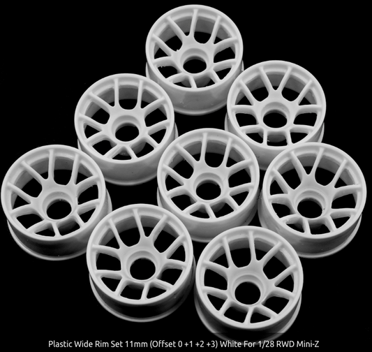 YeahRacing Plastic Wide Rim Set 11mm (Offset 0 +1 +2 +3) White For 1/28 RWD Mini-Z WL-0160WH ศูนย์ไทย