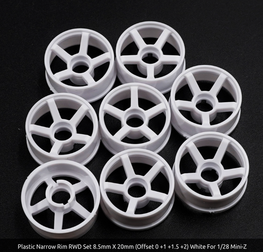 Yeah Racing Plastic Narrow Rim RWD Set 8.5mm X 20mm (Offset 0 +1 +1.5 +2) White For 1/28 Mini-Z WL-0184WT ศูนย์ไทย