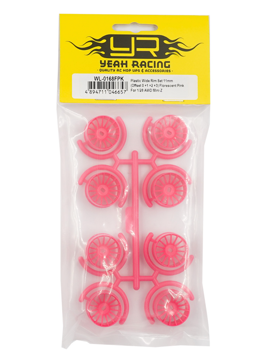 Yeah racing Plastic Wide Rim Set 11mm (Offset 0 +1 +2 +3) Florescent Pink For 1/28 AWD Mini-Z WL-0168FPK (ศูนย์ไทย)