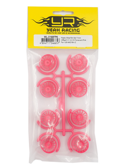 Yeah racing Plastic Wide Rim Set 11mm (Offset 0 +1 +2 +3) Florescent Pink For 1/28 AWD Mini-Z WL-0168FPK (ศูนย์ไทย)