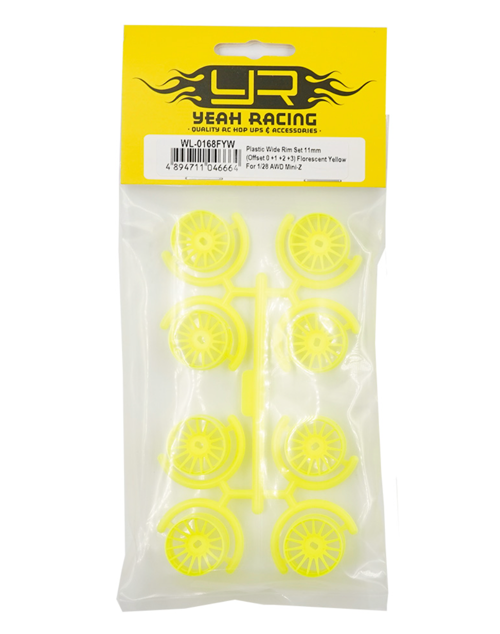 Yeah racing Plastic Wide Rim Set 11mm (Offset 0 +1 +2 +3) Florescent Yellow For 1/28 AWD Mini-Z  WL-0168FYW (ศูนย์ไทย)
