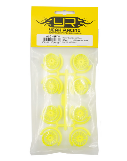 Yeah racing Plastic Wide Rim Set 11mm (Offset 0 +1 +2 +3) Florescent Yellow For 1/28 AWD Mini-Z  WL-0168FYW (ศูนย์ไทย)