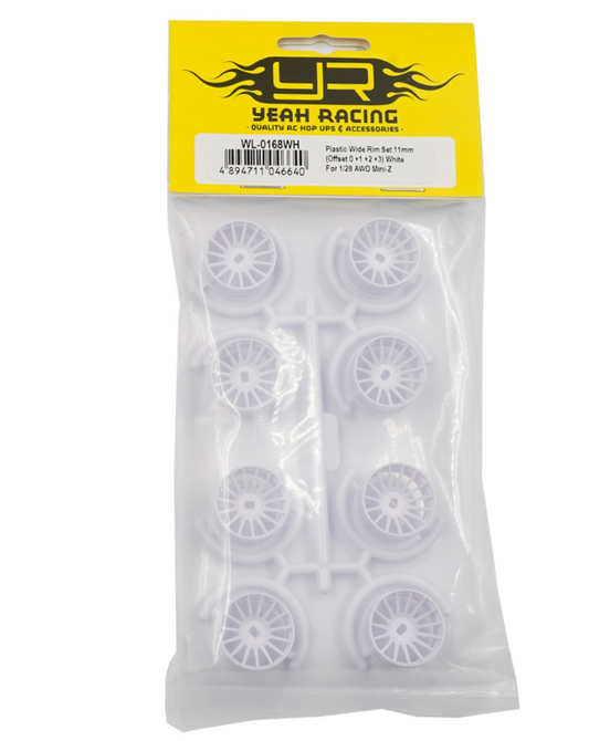 Yeah racing Plastic Wide Rim Set 11mm (Offset 0 +1 +2 +3) White For 1/28 AWD Mini-Z WL-0168WH (ศูนย์ไทย)