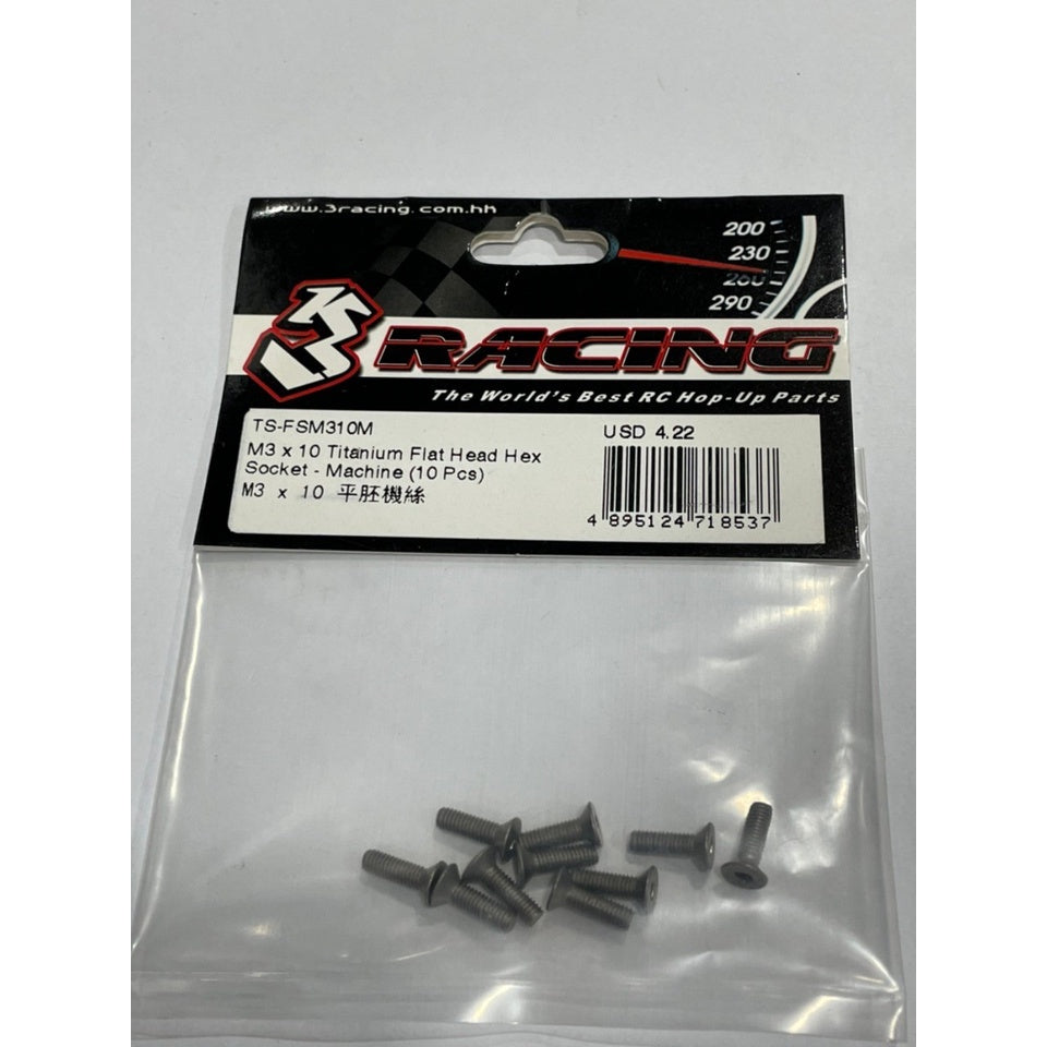 3Racing TS-FSM310M M3 x 10 Titanium Flat Head Hex Socket - Machine (10 Pcs)