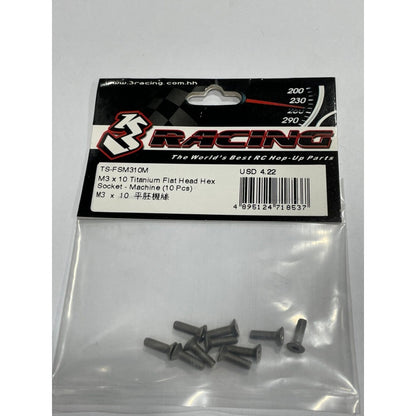 3Racing TS-FSM310M M3 x 10 Titanium Flat Head Hex Socket - Machine (10 Pcs)