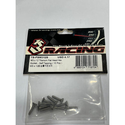 3Racing TS-FSM312S M3 x 12 Titanium Flat Head Hex Socket - Self Tapping (10 Pcs)