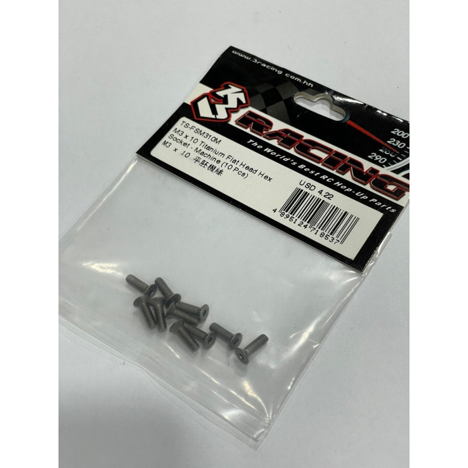 3Racing TS-FSM310M M3 x 10 Titanium Flat Head Hex Socket - Machine (10 Pcs)