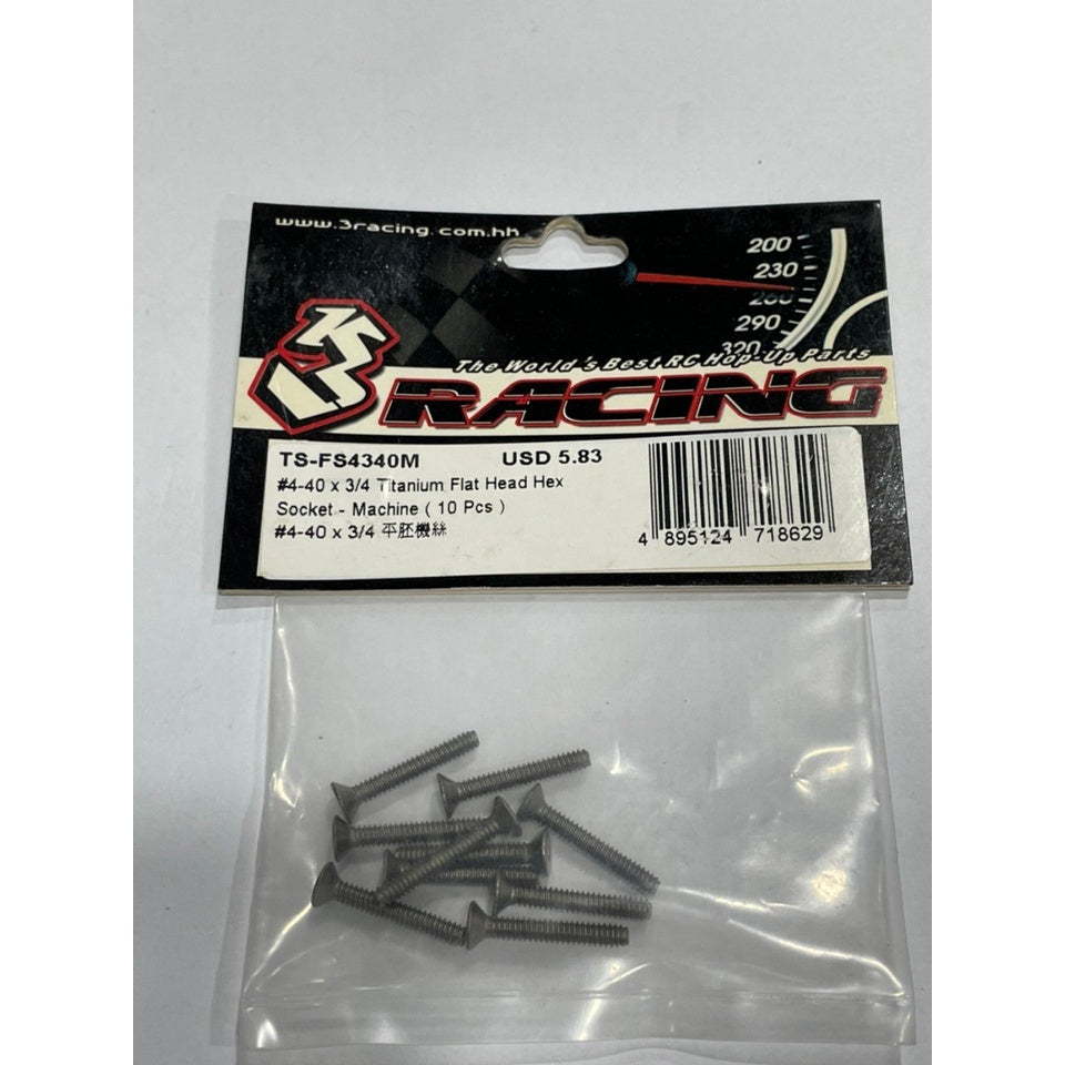 3Racing TS-FS4340M 4-40 x 3/4 Titanium Flat Head Hex Socket - Machine (10 Pcs)